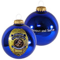 Christmas Tree Ornaments - 80mm / 3.25" Decorated Collectible Glass Balls from Christmas by Krebs - Handmade Hanging Holiday Decorations for Trees (Victoria Blue with Police Shield Gift)