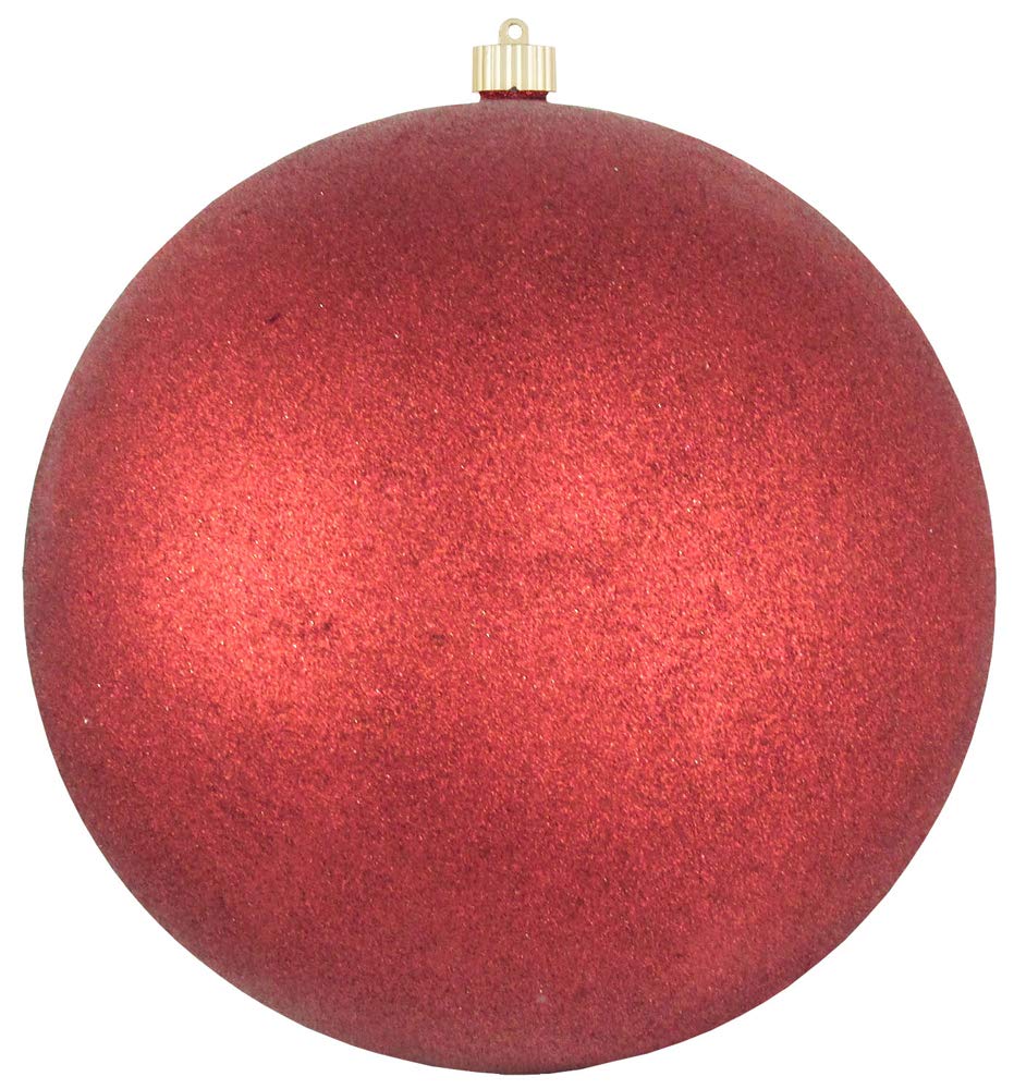 Christmas By Krebs 12" (300mm) Red Glitter [1 Piece] Solid Commercial Grade Indoor and Outdoor Shatterproof Plastic, Water Resistant Ball Ornament Decorations