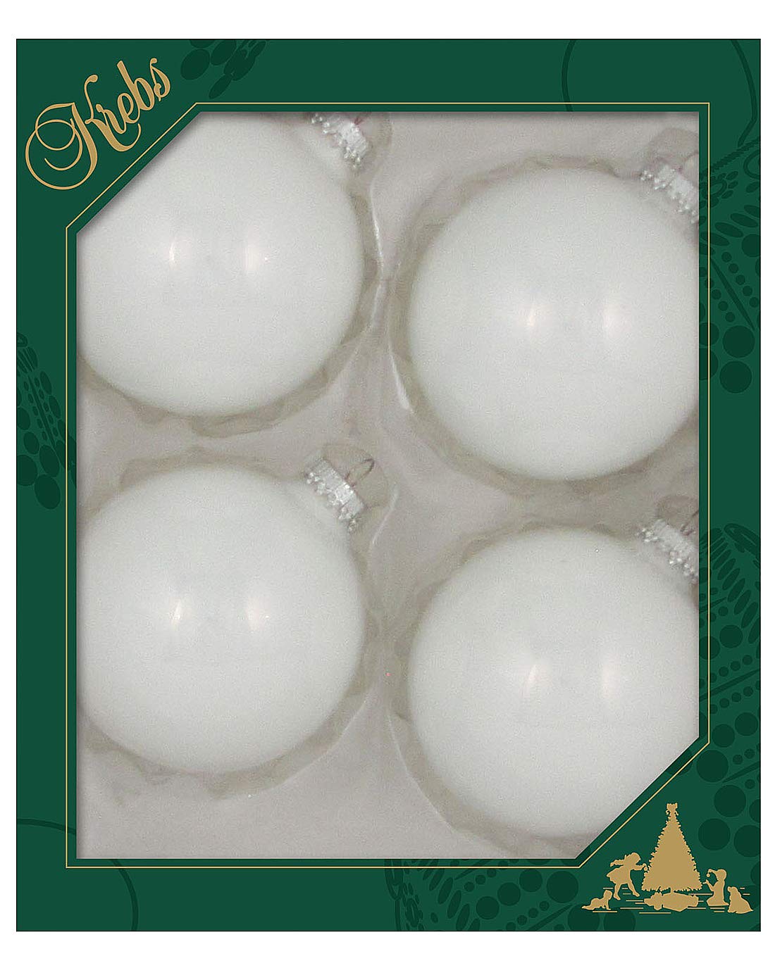 Glass Christmas Tree Ornaments - 80mm / 3.25" [4 Pieces] Designer Balls from Christmas By Krebs Seamless Hanging Holiday Decor (Porcelain White)