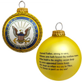 Christmas Tree Ornaments Made in the USA - 80mm / 3.25" Decorated Collectible Glass Balls from Christmas by Krebs - Handmade Hanging Holiday Decoration for Trees (USN Logo and Hymn, Silk)