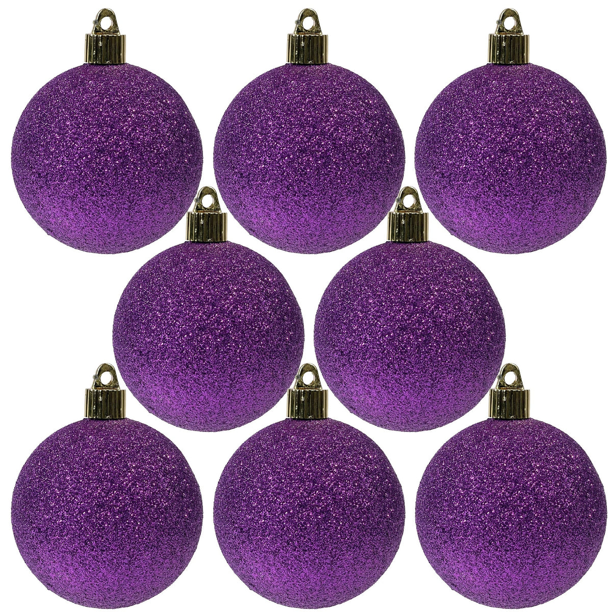 Christmas By Krebs 3 1/4" (80mm) Purple Glitter-TBD [8 Pieces] Solid Commercial Grade Indoor and Outdoor Shatterproof Plastic, Water Resistant Ball Ornament Decorations