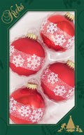 Glass Christmas Tree Ornaments - 67mm/2.63" [4 Pieces] Decorated Balls from Christmas by Krebs Seamless Hanging Holiday Decor (Brilliant Red Shine with Blowing Snowflakes)