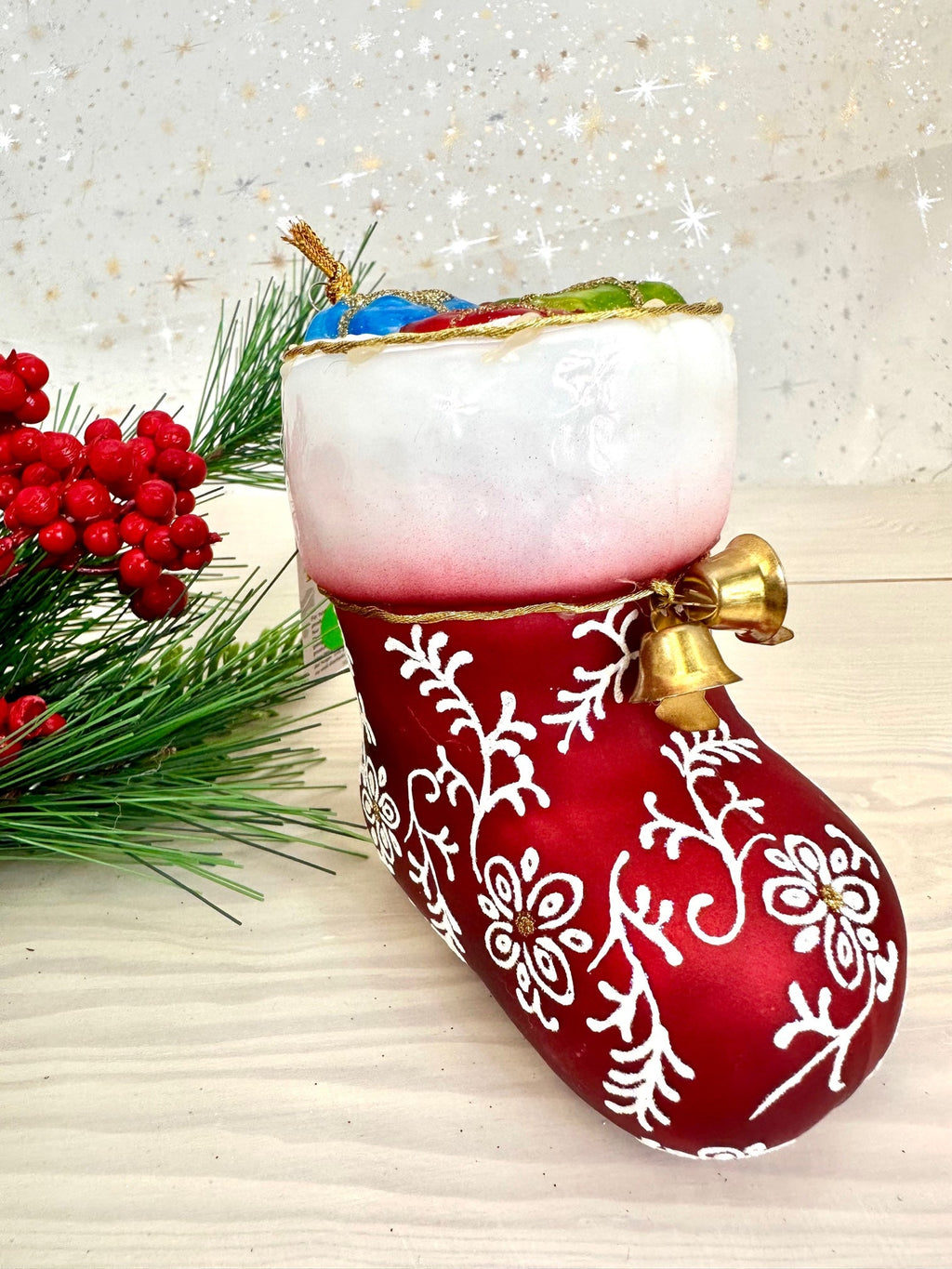 Christmas By Krebs Blown Glass  Collectible Tree Ornaments  (5 1/2" Stocking with Presents)