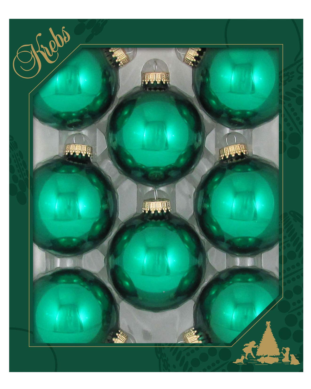 Christmas By Krebs Made in The USA Designer Seamless Glass Christmas Ball Ornaments, 2 5/8" (67mm), 8 Pieces (Shiny Emerald Green)