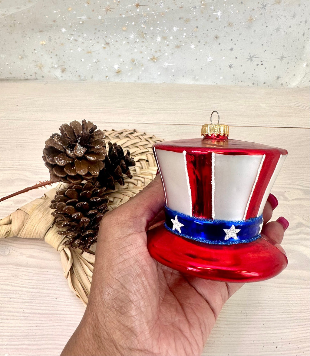 Christmas By Krebs Blown Glass  Collectible Tree Ornaments  (3 1/4" Uncle Sam Hat)