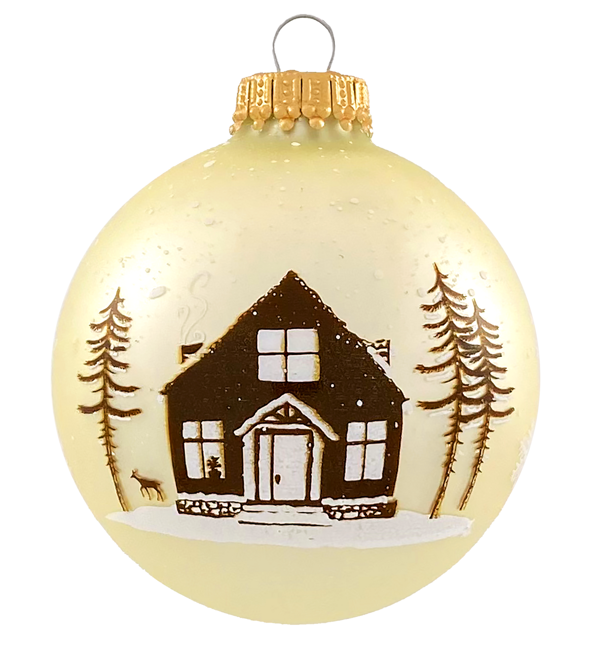 Glass Christmas Tree Ornaments - 67mm/2.625" [4 Pieces] Decorated Balls from Christmas by Krebs Seamless Hanging Holiday Decor (Vanilla Ice and Pearl White with House)