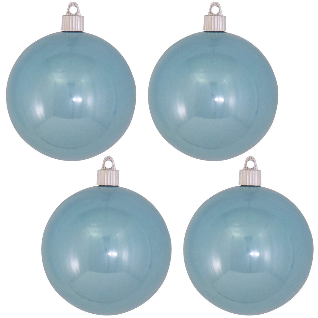 Christmas By Krebs 4" (100mm) Shiny Lagoon Blue [4 Pieces] Solid Commercial Grade Indoor and Outdoor Shatterproof Plastic, UV and Water Resistant Ball Ornament Decorations