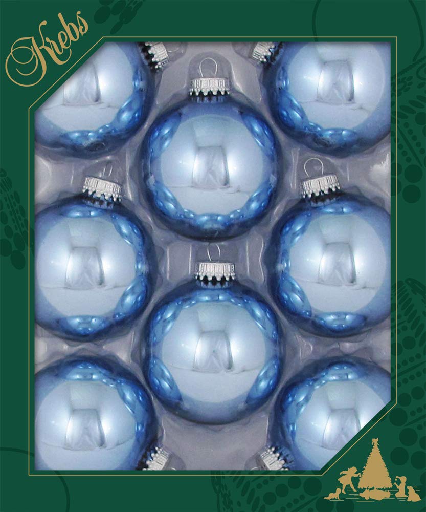 Christmas By Krebs 2 5/8" (67mm) Seamless Glass Ornament [8 Pieces], Decorated Designer Heirloom (Shiny Alpine Blue)