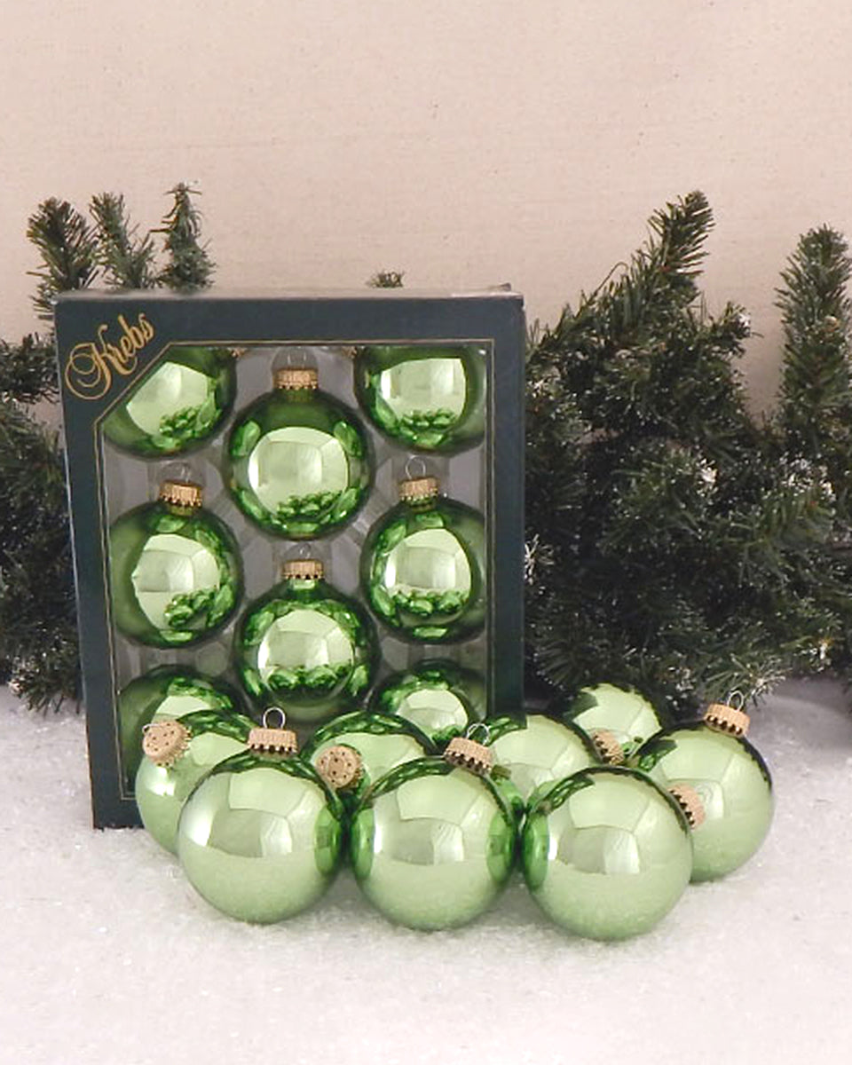 Christmas By Krebs Made in The USA Designer Seamless Glass Christmas Ball Ornaments, 2 5/8" (67mm), 8 Pieces (Shiny Jade Lime Green)