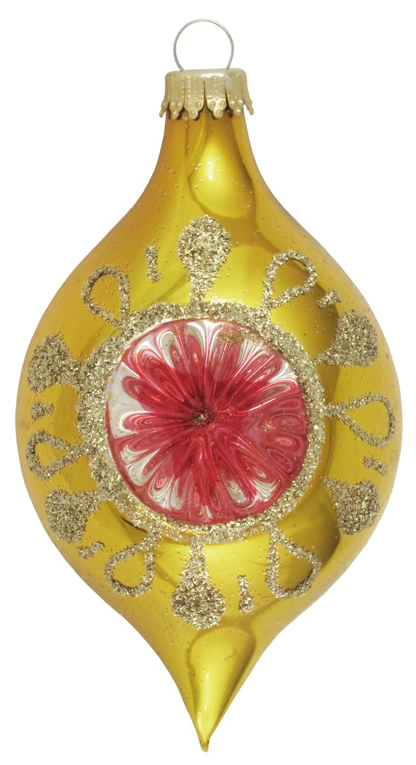 Glass Christmas Tree Ornaments - 67mm/2.63" [4 Pieces] Decorated Balls from Christmas by Krebs Seamless Hanging Holiday Decor (Traditional Colors 3.5" Onion Reflectors)