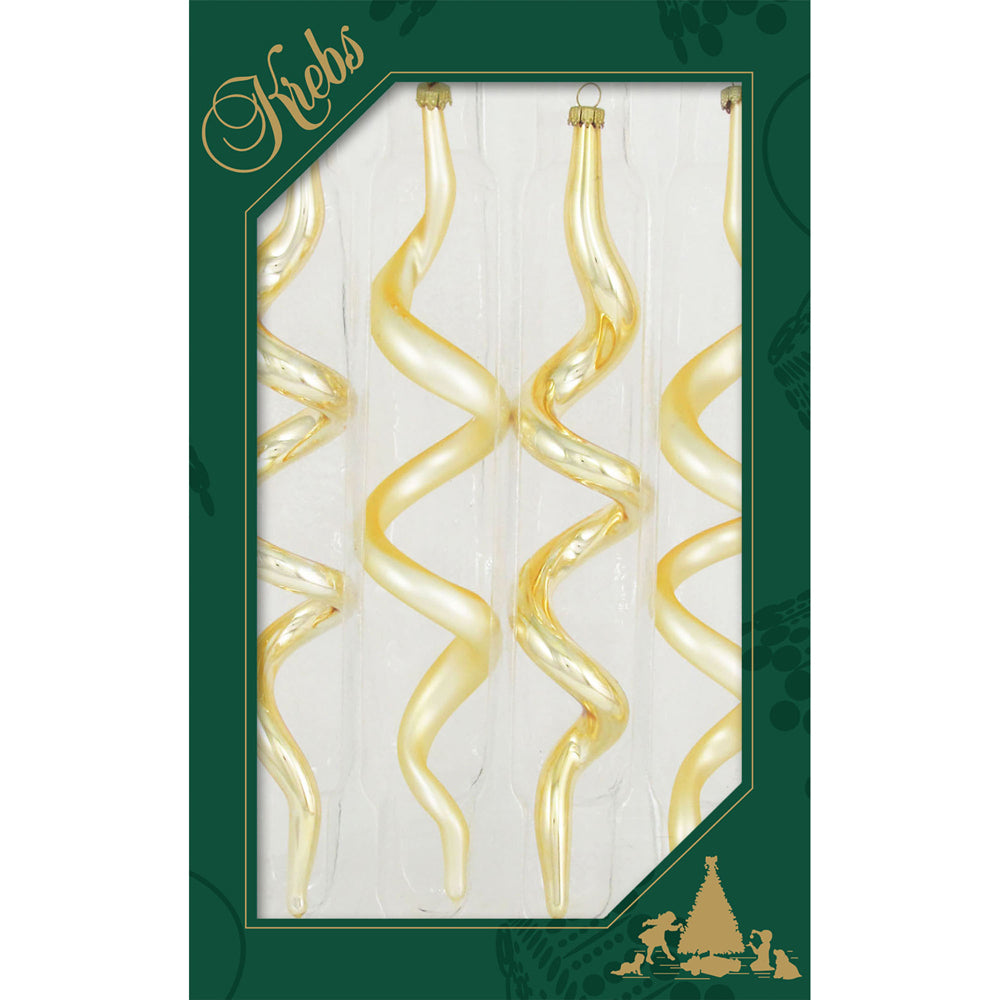 Glass Christmas Tree Ornaments - Decorated from Christmas by Krebs - Handmade Seamless Hanging Holiday Decorations for Trees (7 1/2" Aztec Gold & Gold Velvet Corkscrews [4 Pieces])