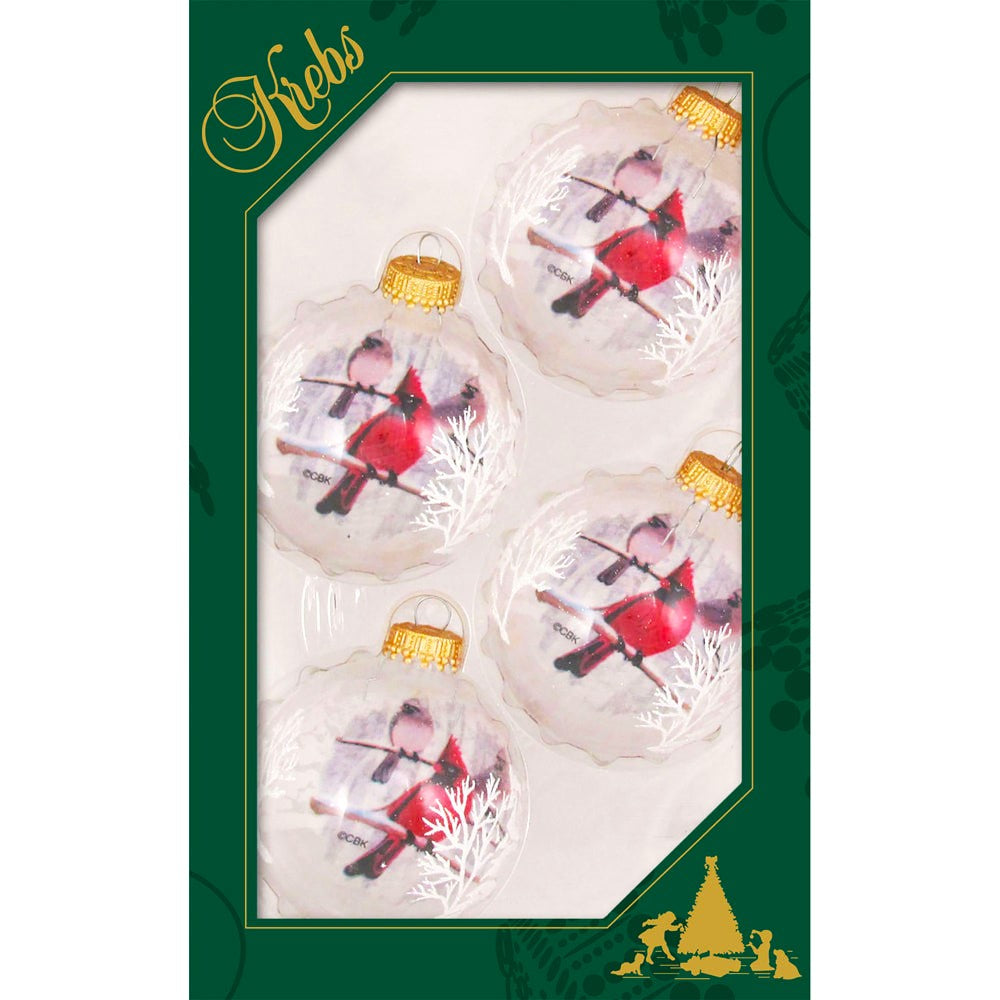Clear 2 5/8" (67mm) Glass Ball with Reverse Print Cardinal (4)