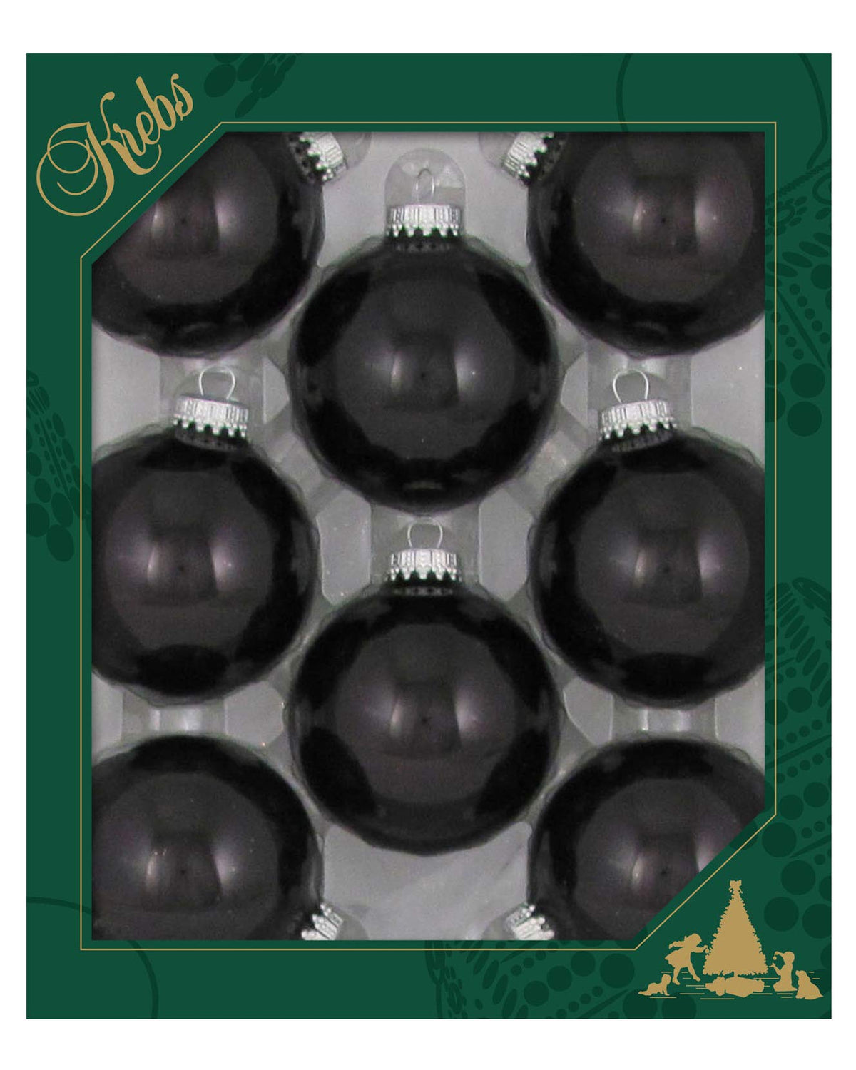 Christmas By Krebs 2 5/8" (67mm) Seamless Glass Ornament [8 Pieces], Decorated Designer Heirloom (Shiny Ebony Black)