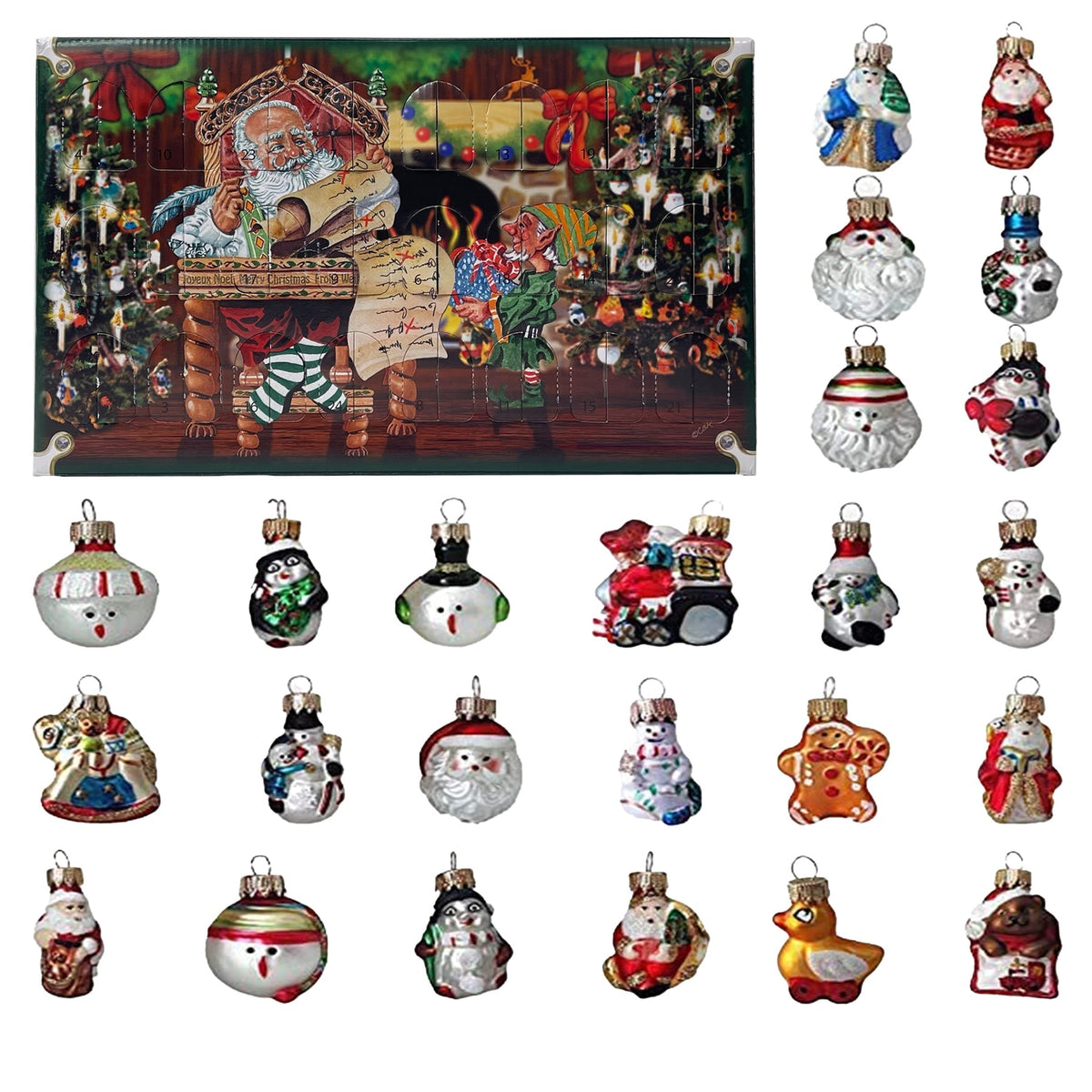 Christmas By Krebs Blown Glass  Collectible Tree Ornaments (1.5" Figurine 24 Each Advent Calendar)