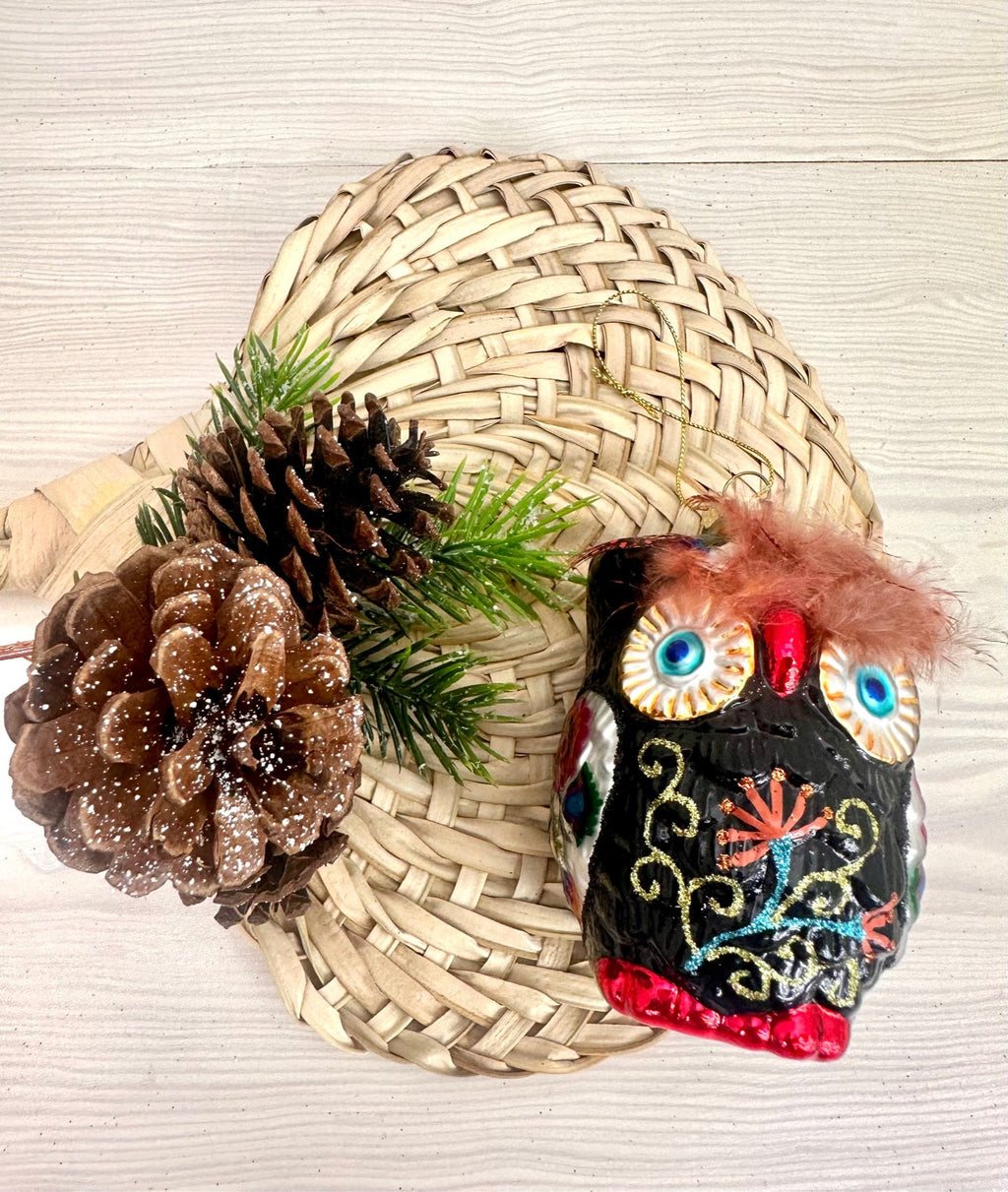 Christmas By Krebs Blown Glass  Collectible Tree Ornaments  (3 3/4" Boho Owl)