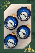 Glass Christmas Tree Ornaments - 67mm/2.63" [4 Pieces] Decorated Balls from Christmas by Krebs Seamless Hanging Holiday Decor (Navy Velvet Blue with Santa's Sleigh)