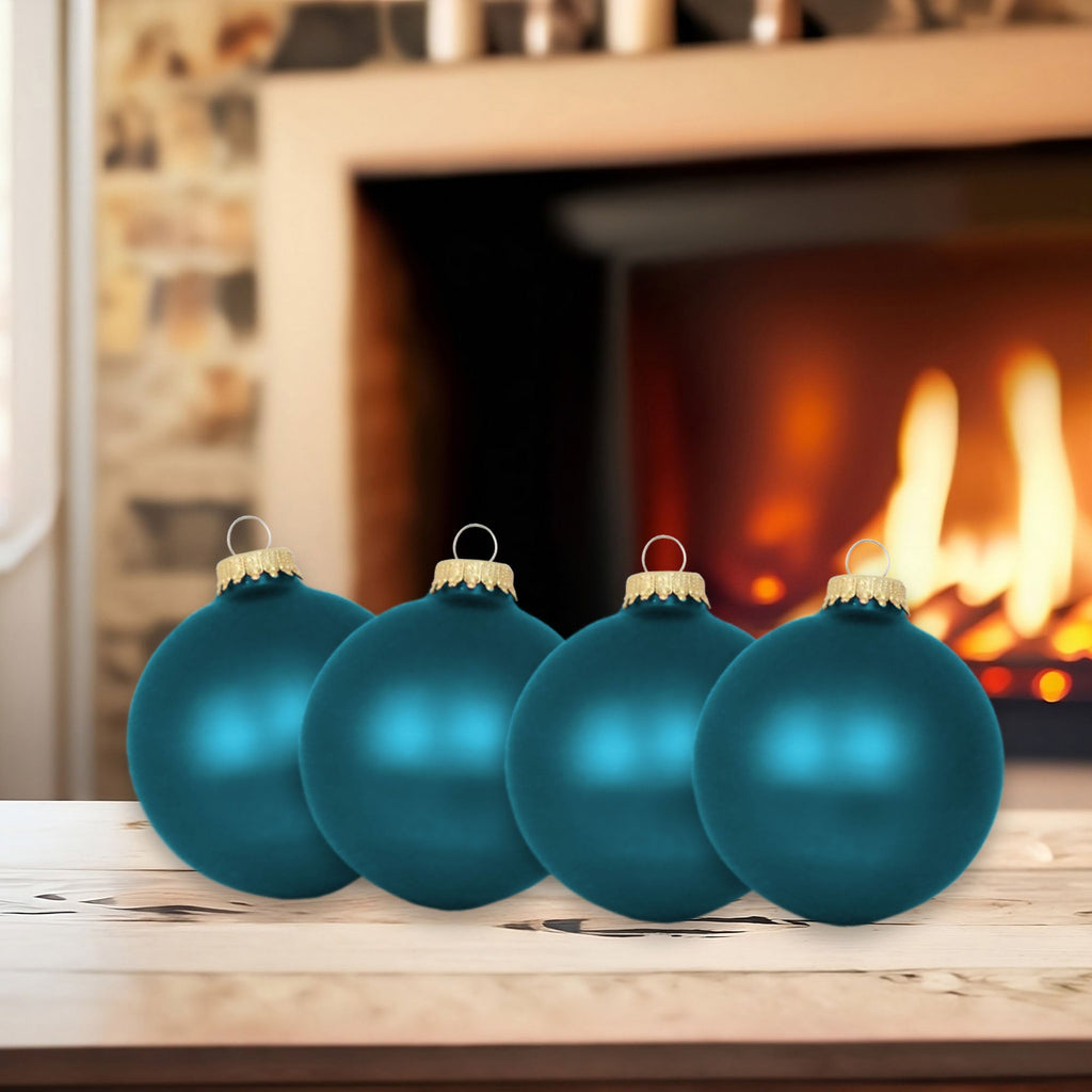 Christmas By Krebs 2 5/8" (67mm) Seamless Glass Ornament [8 Pieces], Decorated Designer Heirloom (Velvet Turquoise Bliss)
