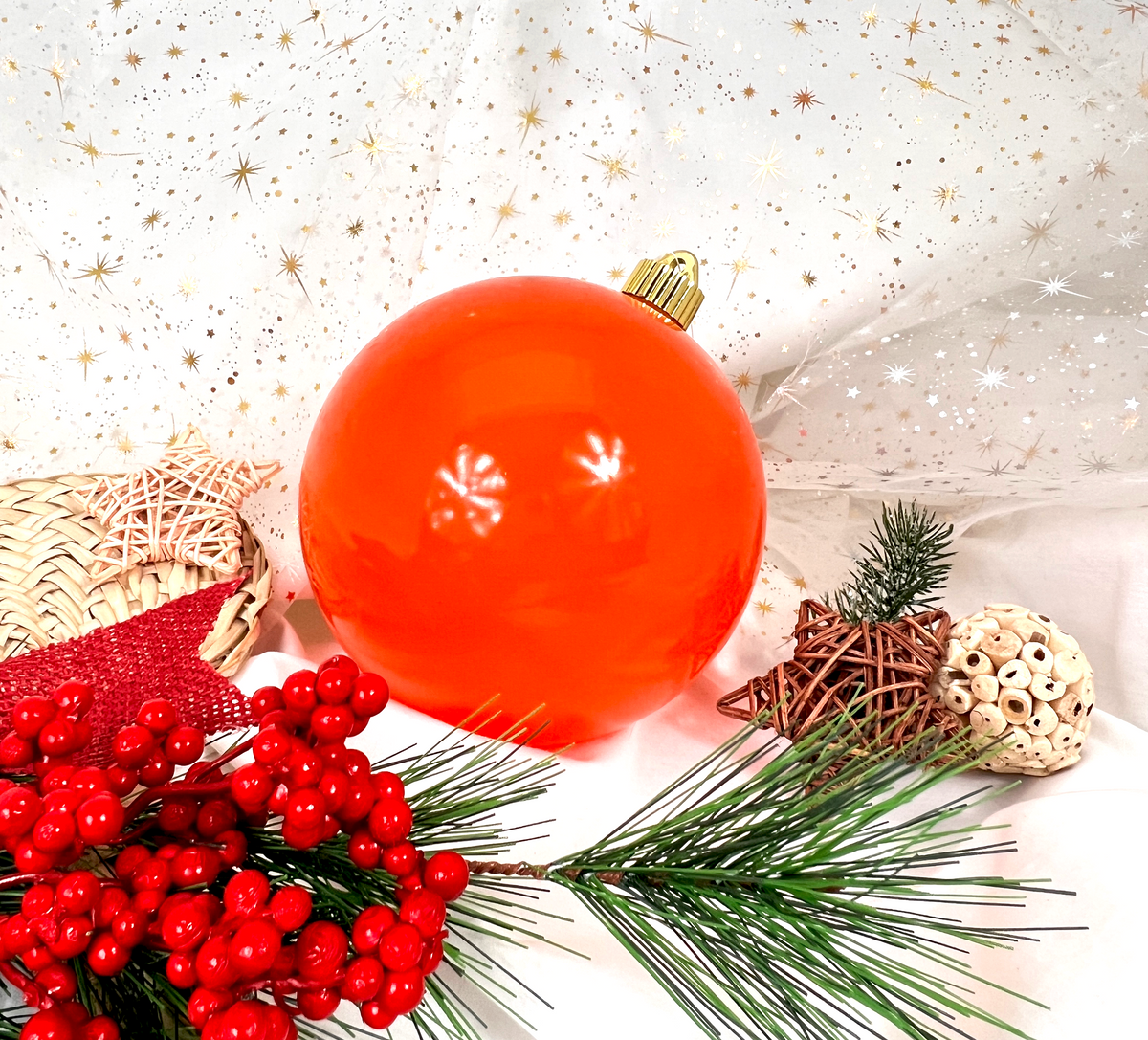 Christmas By Krebs Ornament, Commercial Shatterproof UV Resistant Plastic Christmas Ball Decoration (Sunset Orange, 6 inch (150mm))