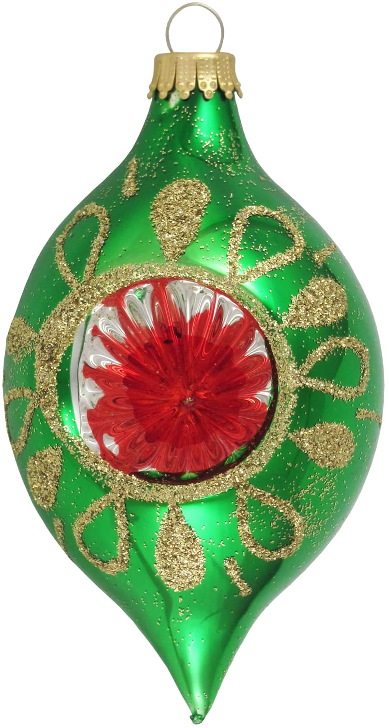 Glass Christmas Tree Ornaments - 67mm/2.63" [4 Pieces] Decorated Balls from Christmas by Krebs Seamless Hanging Holiday Decor (Traditional Colors 3.5" Onion Reflectors)