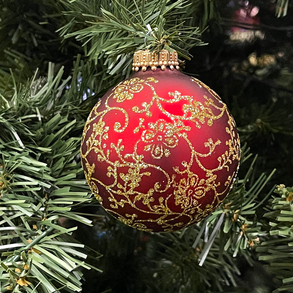 Glass Christmas Tree Ornaments - 67mm/2.63" [4 Pieces] Decorated Balls from Christmas by Krebs Seamless Hanging Holiday Decor
