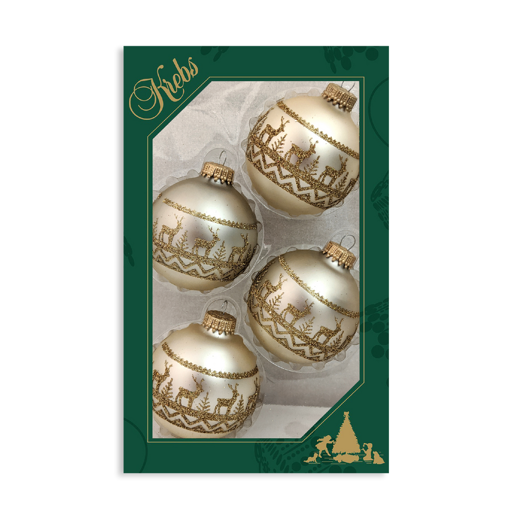 Glass Christmas Tree Ornaments - 67mm/2.63" [4 Pieces] Decorated Balls from Christmas by Krebs Seamless Hanging Holiday Decor (Oyster Velvet with Gold Sweater Band)