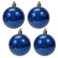 Christmas By Krebs 4" (100mm) Dark Blue Sparkle [4 Pieces] Solid Commercial Grade Indoor and Outdoor Shatterproof Plastic, Water Resistant Ball Ornament Decorations