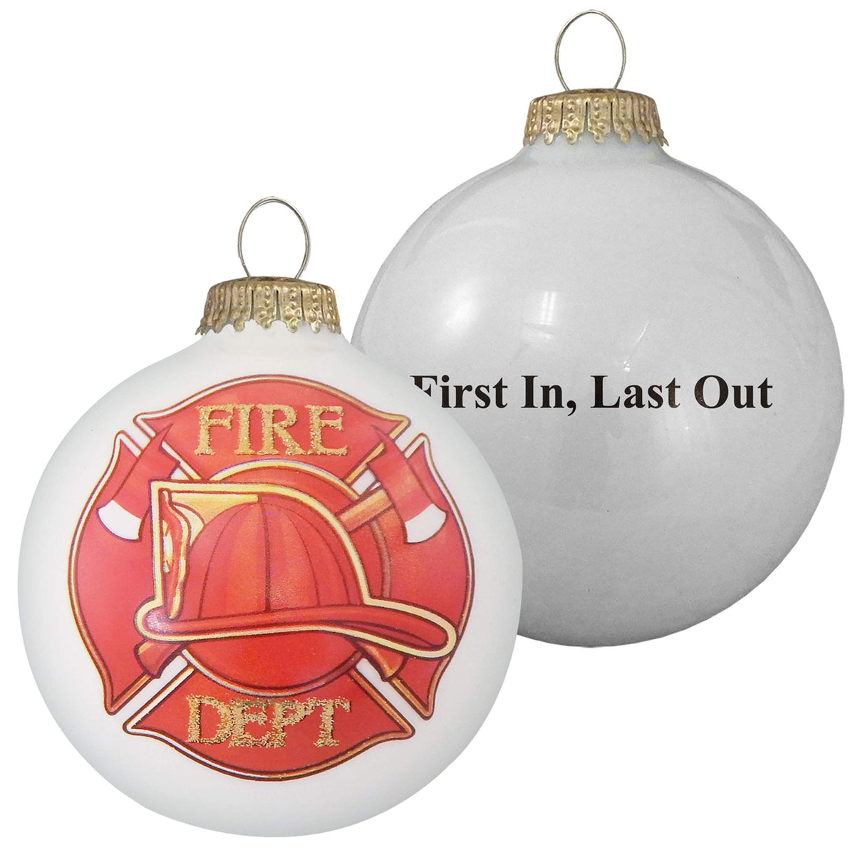 Christmas Tree Ornaments - 80mm / 3.25" Decorated Collectible Glass Balls from Christmas by Krebs - Handmade Hanging Holiday Decorations for Trees (Fire Department Logo)