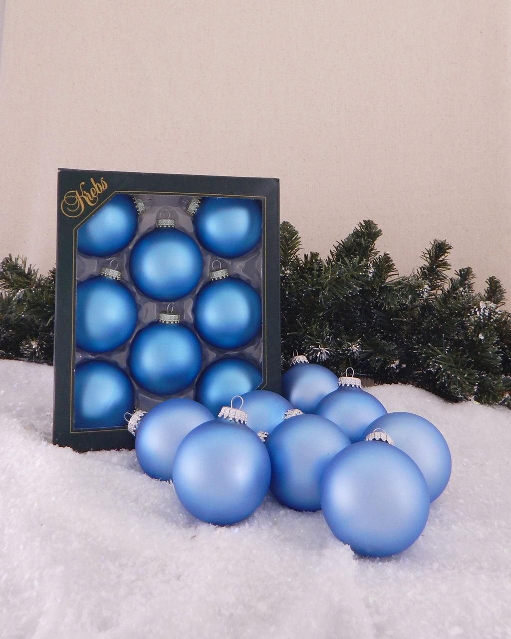 Christmas By Krebs Made in The USA Designer Seamless Glass Christmas Ball Ornaments, 2 5/8" (67mm), 8 Pieces (Velvet Alpine Blue)