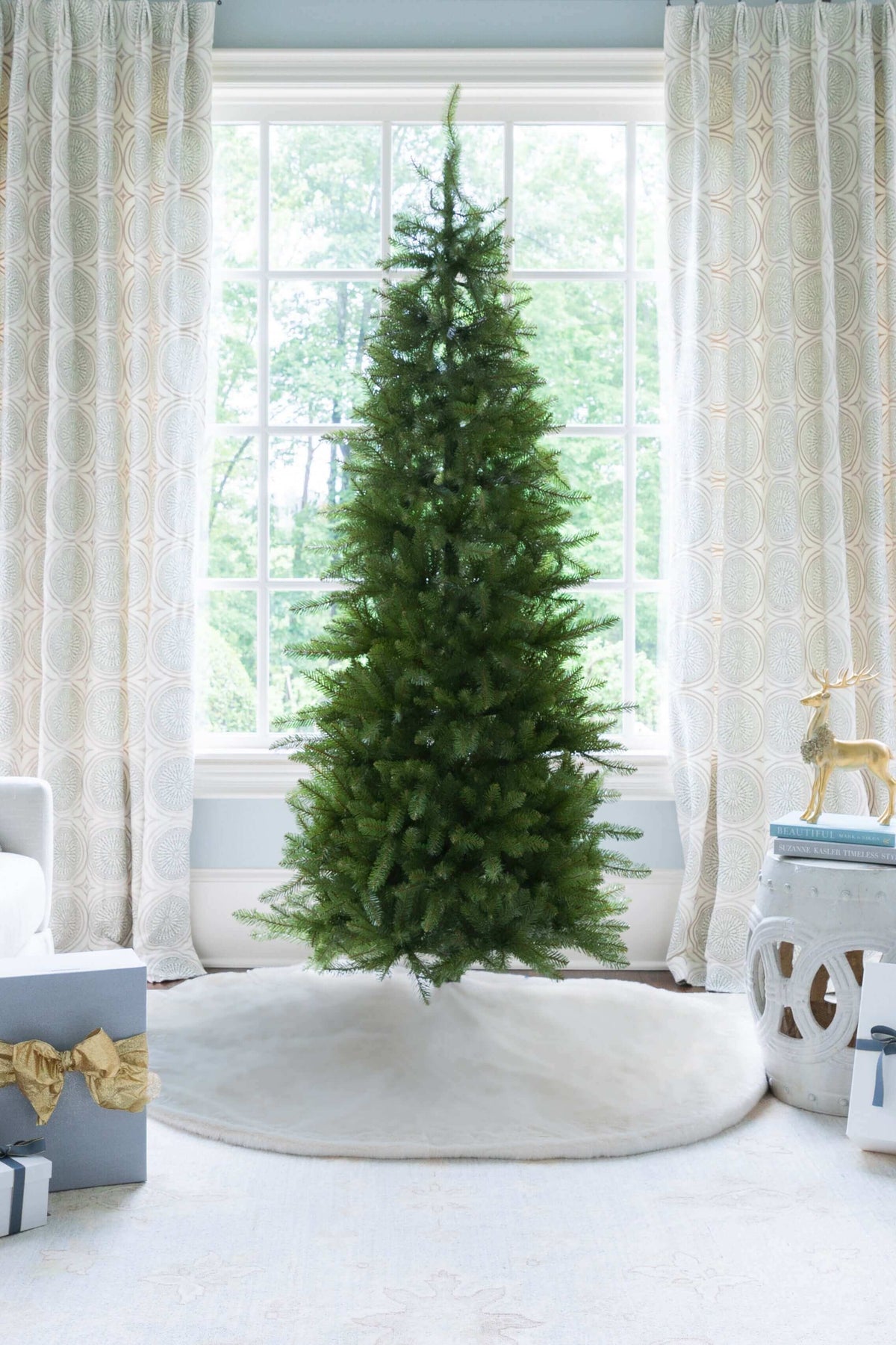 7.5' Yorkshire Fir Slim Artificial Christmas Tree with 500 Warm White LED Lights